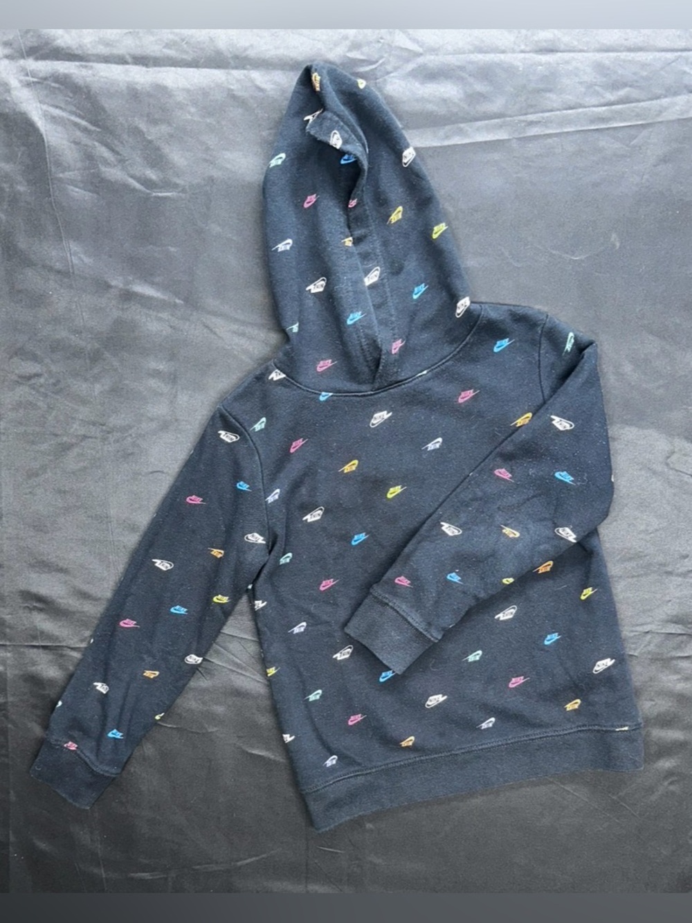 # Nike Black Hoodie with Multicolor Mini Swoosh Logos - Kids Sz 7